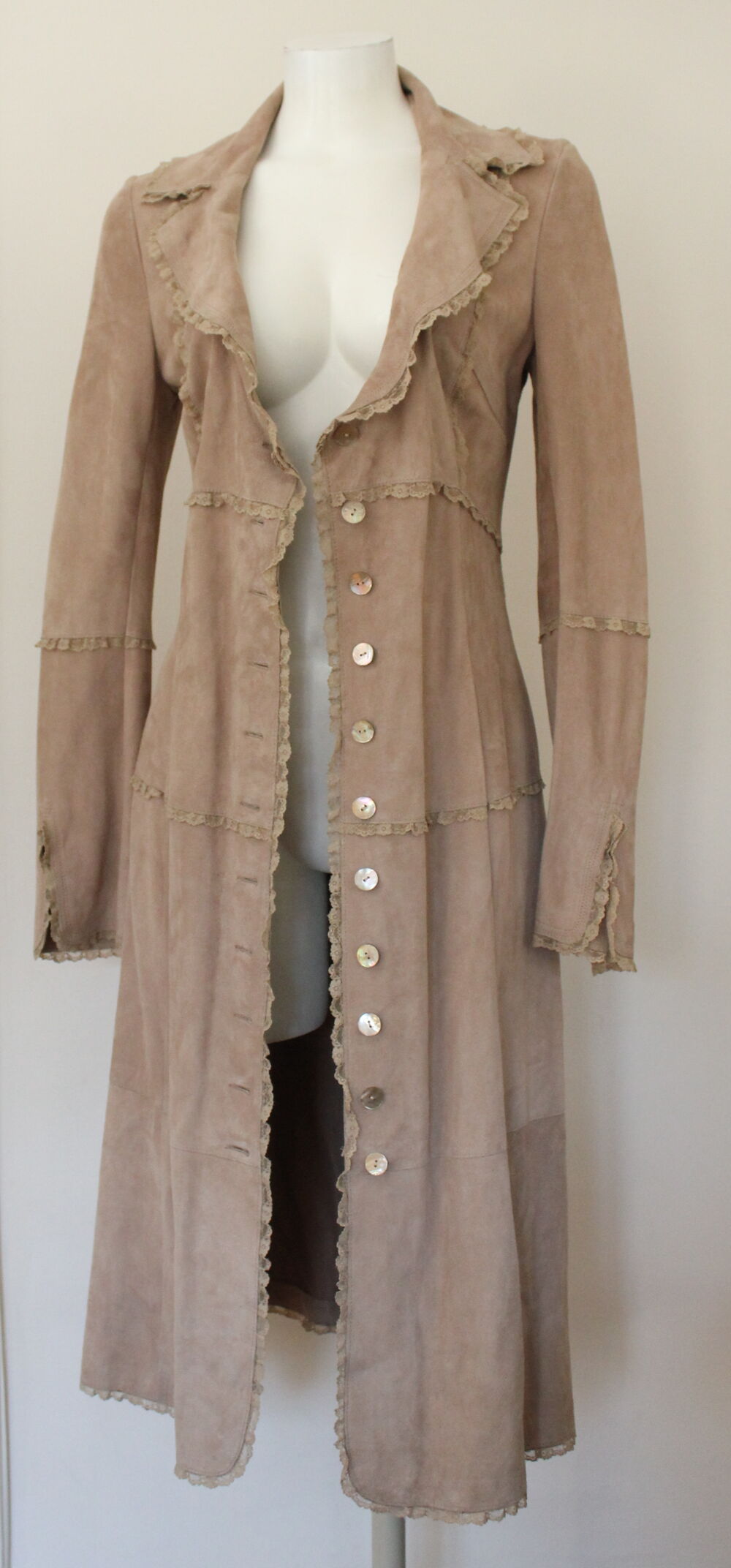Manteau cuir veau velours beige VENTCOUVERT T.40. Vêtements