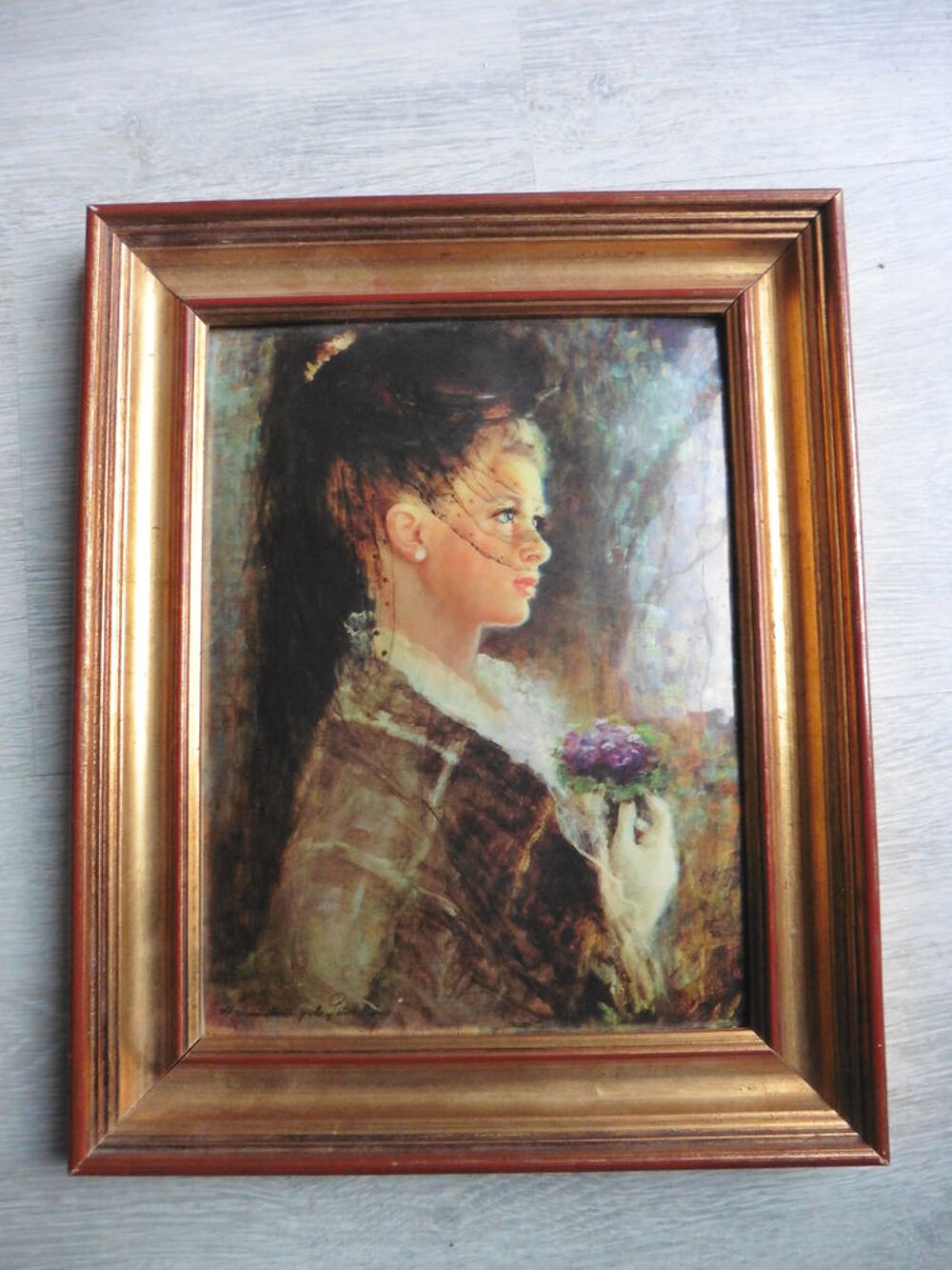 &Eacute;maux de Limoges Portrait d'une fille au bouquet Décoration