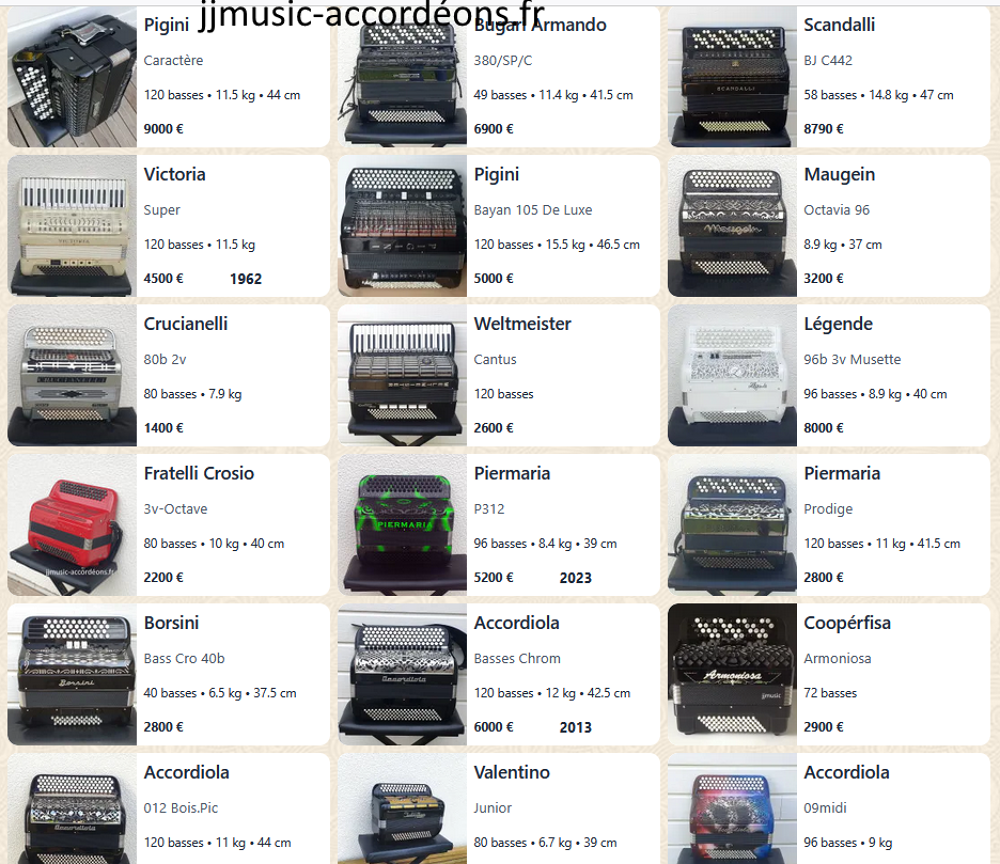 accord&eacute;ons tout type Instruments de musique