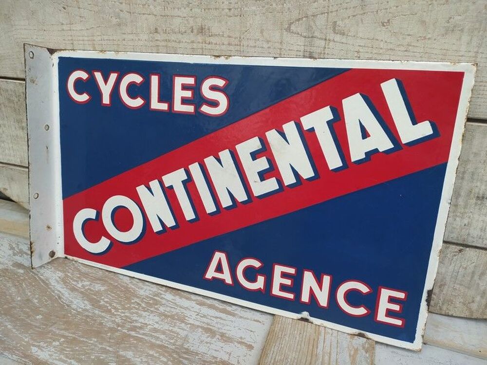 Ancienne Enseigne Plaque &Eacute;maill&eacute;e Cycles Continental Agence 