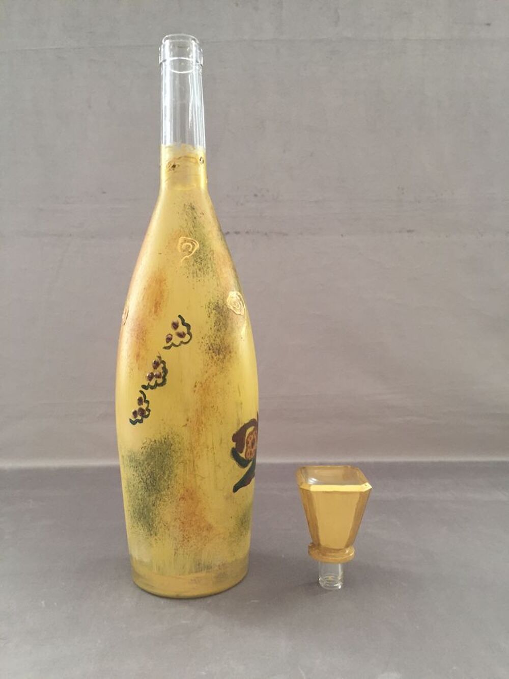 GRANDE BOUTEILLE EN VERRE MAGNUM 150cl ART DECORATIF PEINT Décoration