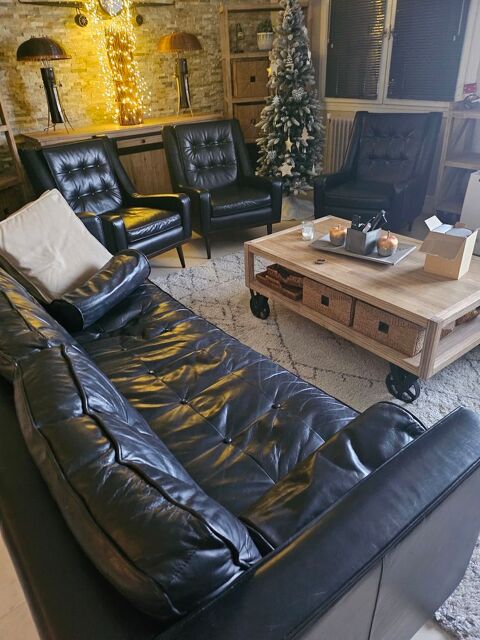 Ensemble canap + 4 fauteuils en cuir noir 800 Saint-Fargeau-Ponthierry (77)