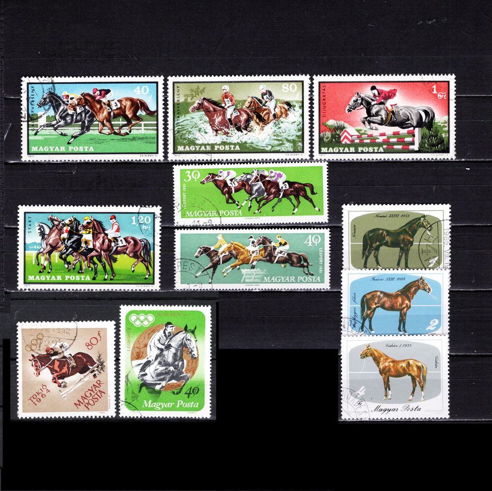 lot de 28 timbres de HONGRIE avec des CHEVAUX 