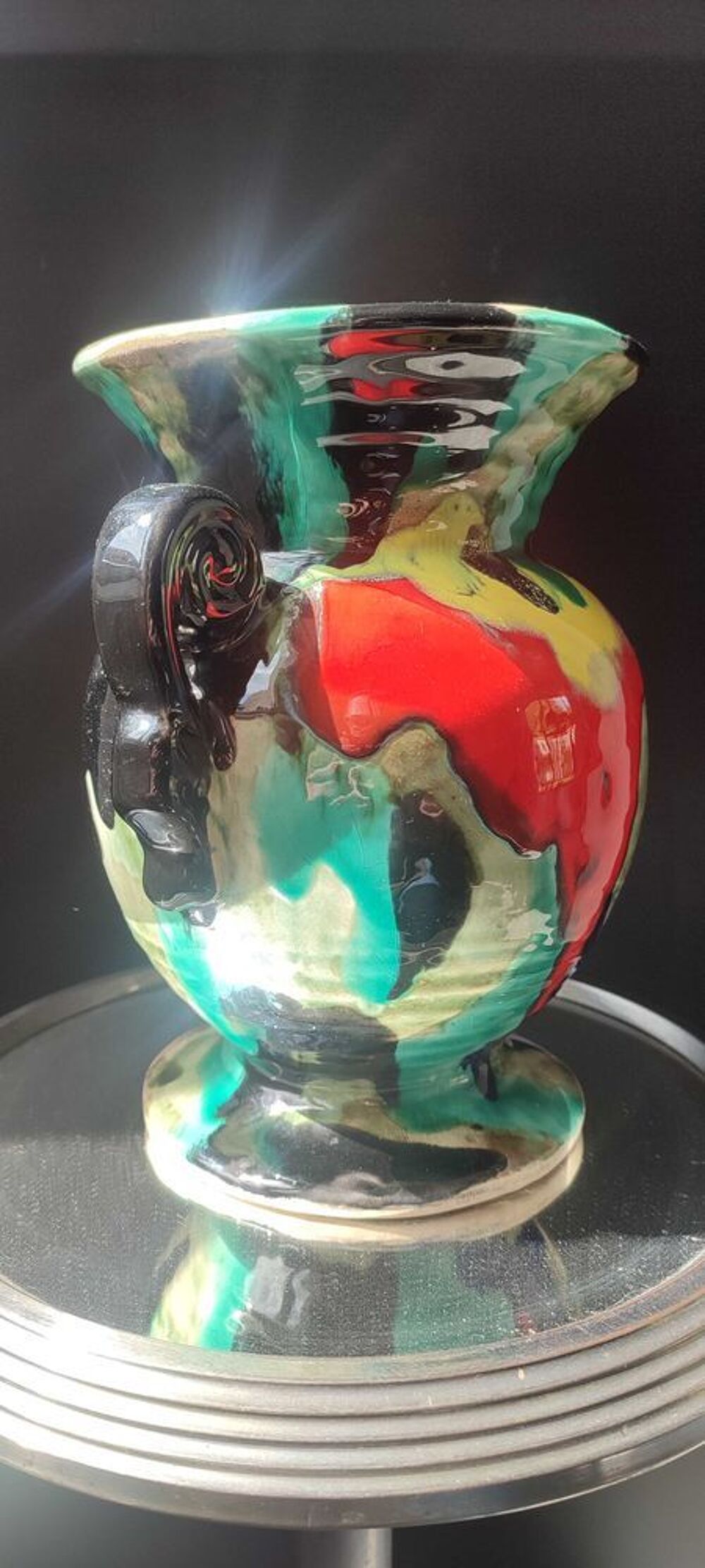 Vase Art D&eacute;co en c&eacute;ramique &agrave; gla&ccedil;ures flamm&eacute;es 