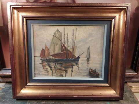 Tableau Marine Bateaux Voiliers Signée R. Roy 80 Loches (37)