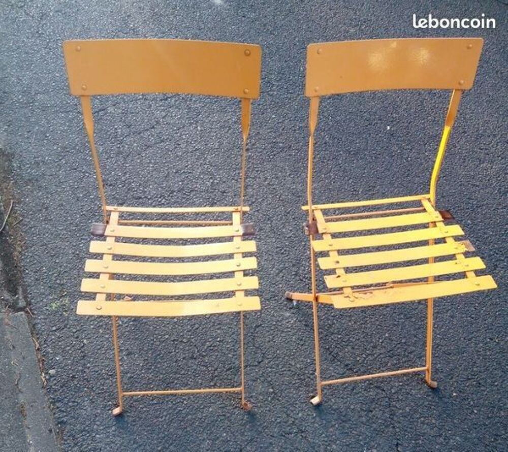 7 chaises bistrot pliables en m&eacute;tal / bois Jardin