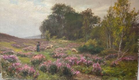 Huile sur Toile fin XIXe dbut XXe tableau ancien. 165 Saint-tienne (42)
