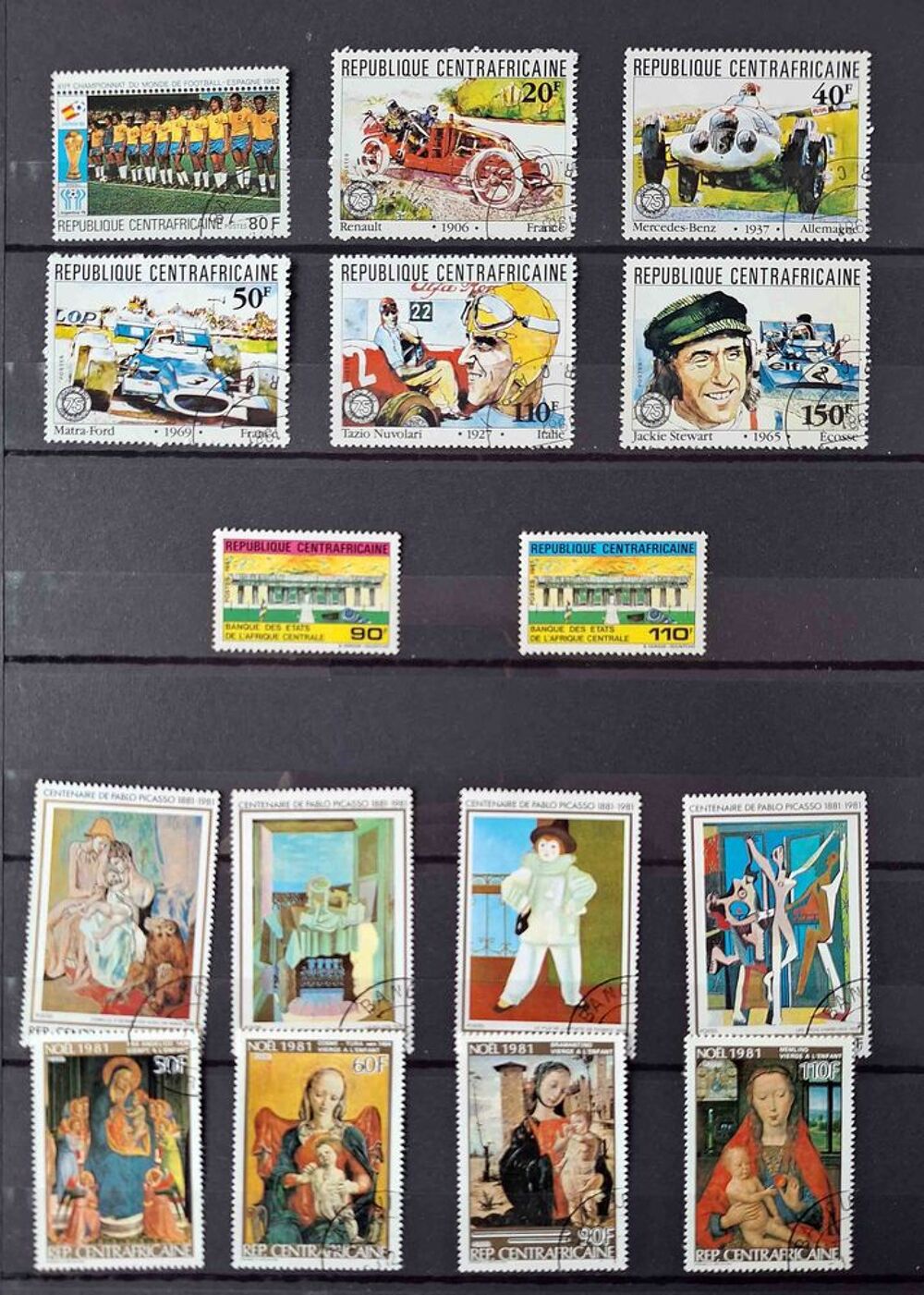 S&eacute;rie de timbres de collection de Centrafricaine 