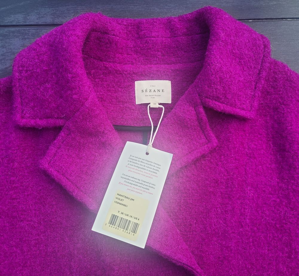 Manteau S&eacute;zane. Mod&egrave;le Jim. Couleur violet. T38. Vêtements