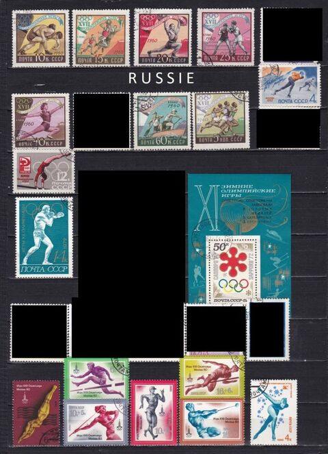 lot de 30 timbres dont 3 blocs de la RUSSIE sur les SPORTS 4 Les Églisottes-et-Chalaures (33)