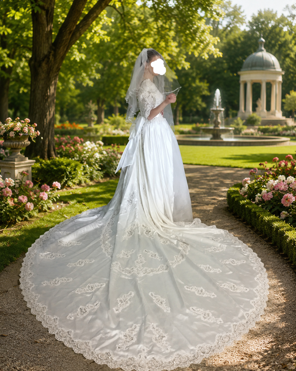 Robe de mari&eacute;e avec tra&icirc;ne, voile, gants et coussin alliance Vêtements