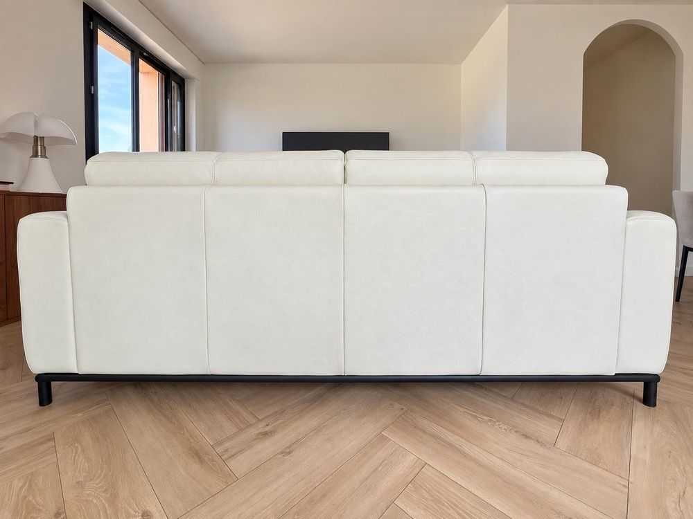 CANAPE GUSTAVE 3 PLACES EN CUIR PLEINE FLEUR BLANC €" EXCELLENT ETAT Meubles