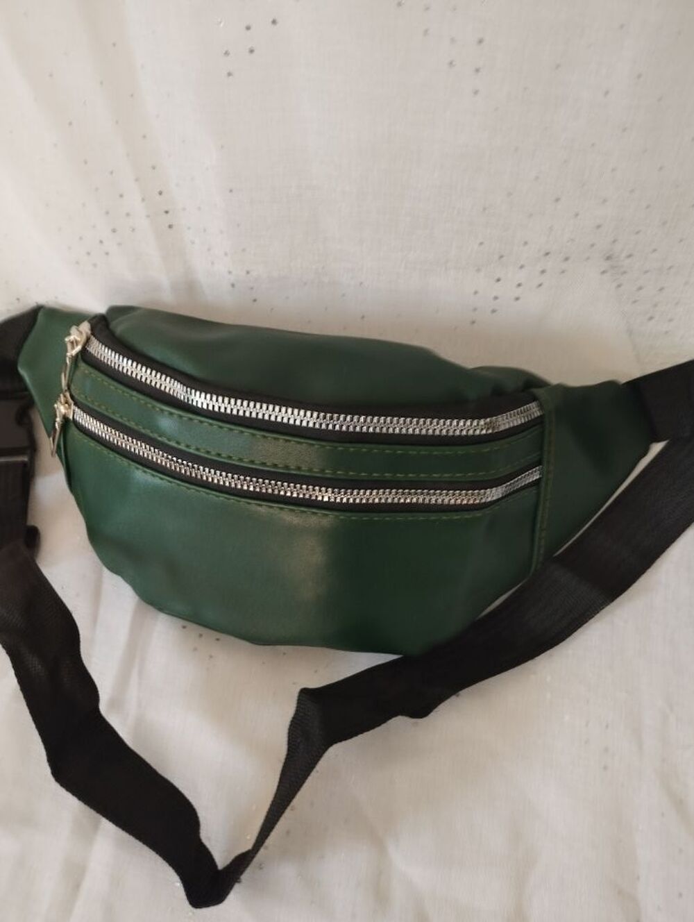 sac banane en simili cuir vert 3 poches &agrave; fermeture &eacute;clair crossbody &eacute;paule taille Maroquinerie