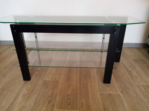 TABLE BASSE TV EN VERRE  PIEDS ÉPOXY NOIR. TRÈS BON ETAT. 25 Lisieux (14)