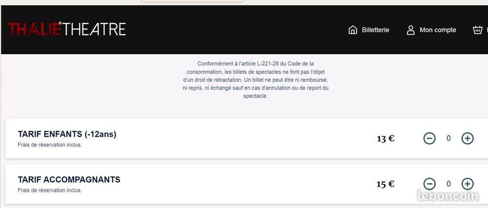 2 ENTREES THALIE THEATRE A MORET 77250 Billetterie