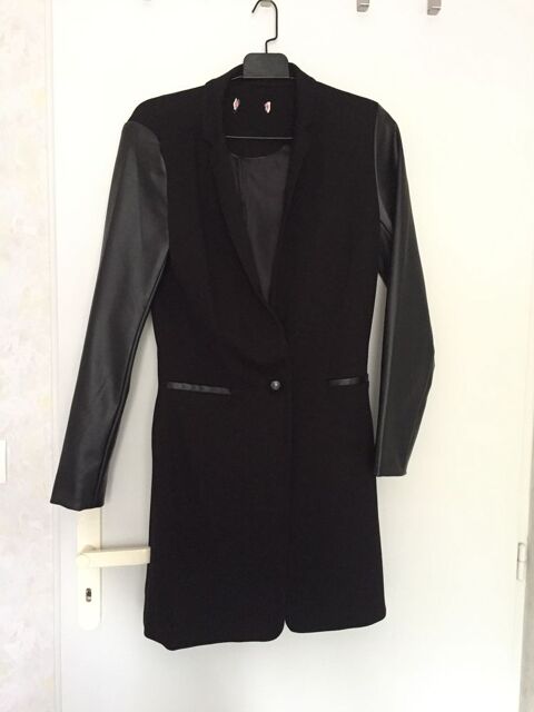 Manteau noir femme empicement simili cuir - T.36 20 Bourg-en-Bresse (01)