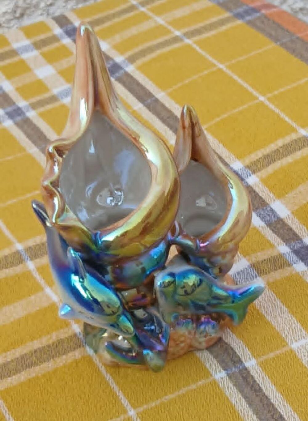 
Double Vase en Forme de Coquillages avec Dauphins H.14,5 cm Décoration