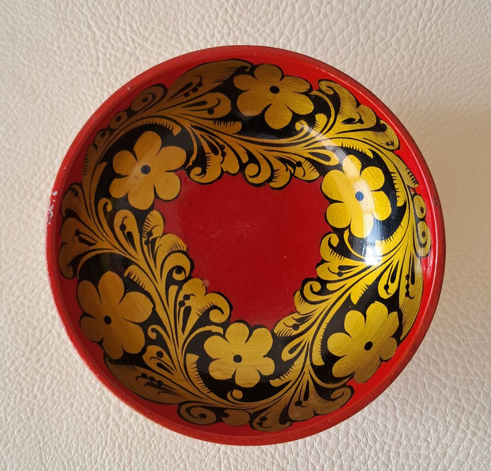 lot de 6 petit bol coupelle en bois laqu&eacute; noir rouge or Décoration