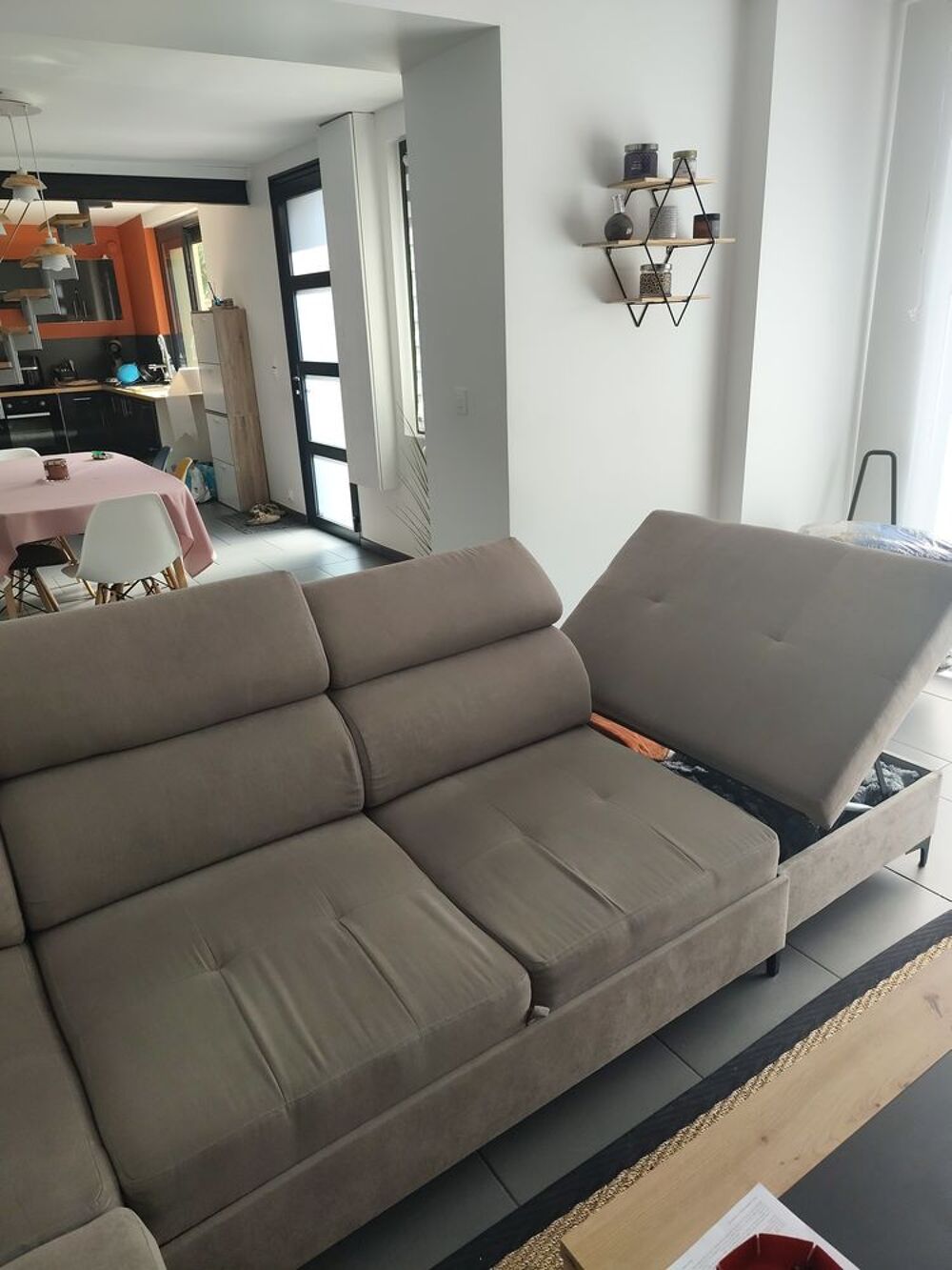 Canap&eacute; d'angle tissu gris clair Meubles
