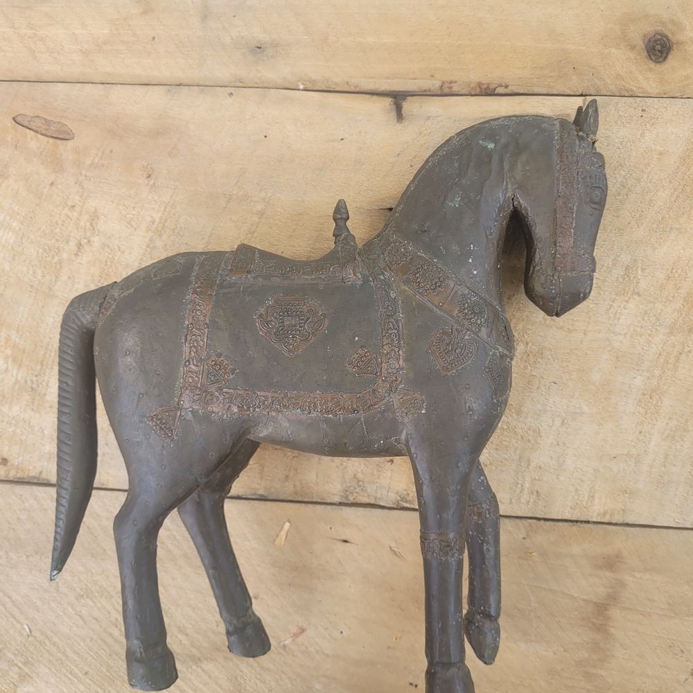 CHEVAL BOIS CUIVRE LAITON 