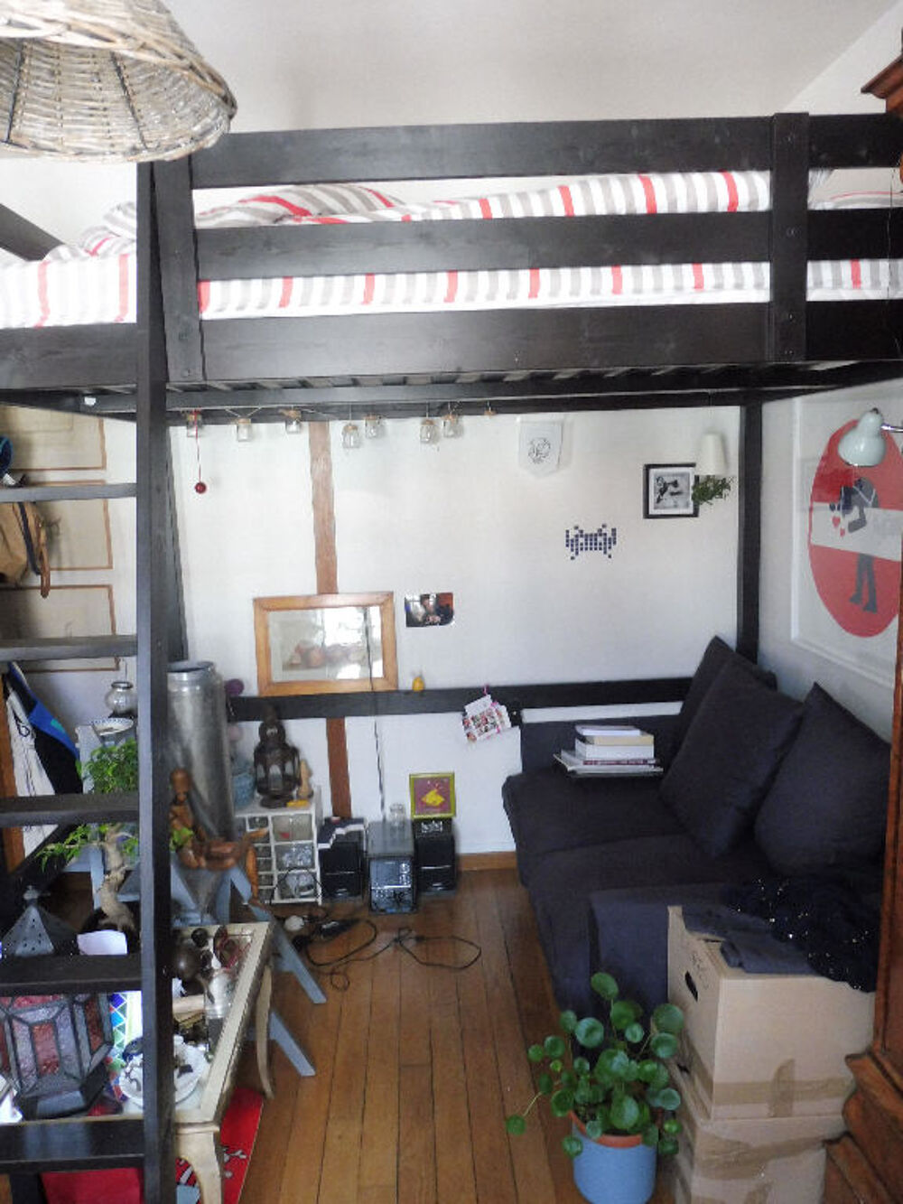 Lit mezzanine en bois deux places mod&egrave;le Stora Meubles