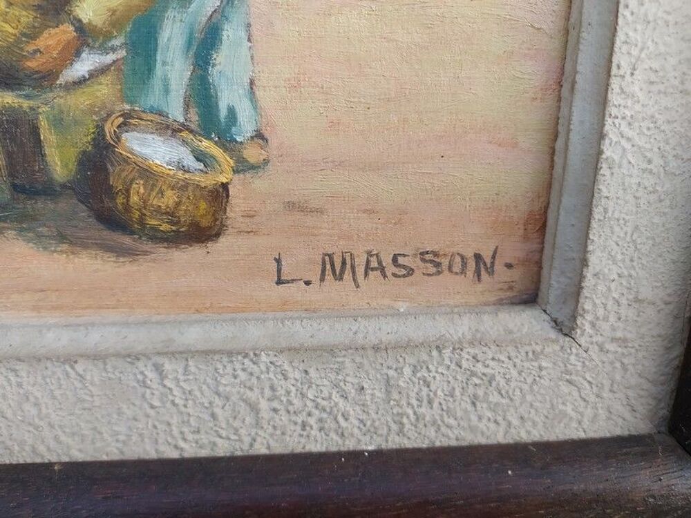 Ancien Tableau Marine P&ecirc;cheurs Bretagne Sign&eacute; L. Masson 