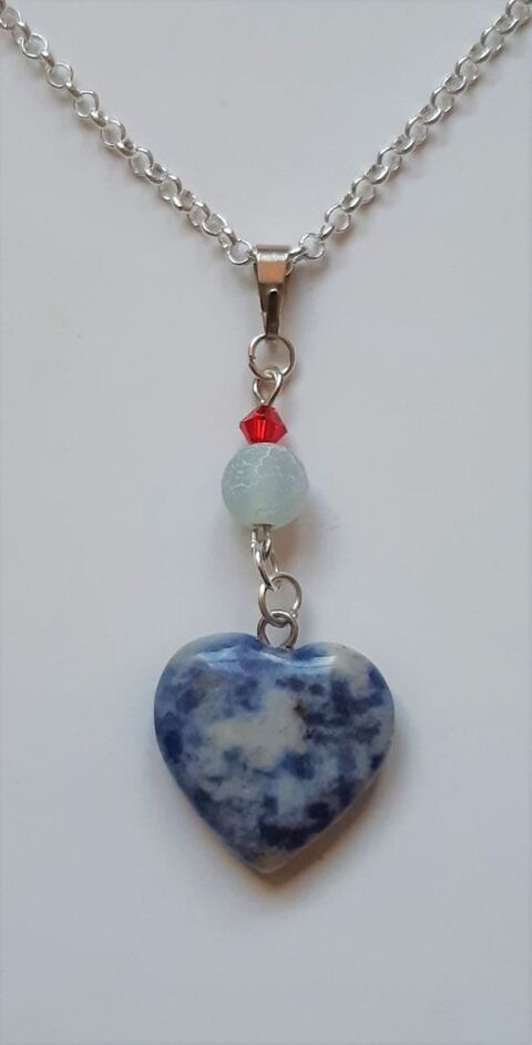 Pendentif Coeur Sodalite et perles avec chaine en Argent 925 7 La Seyne-sur-Mer (83)