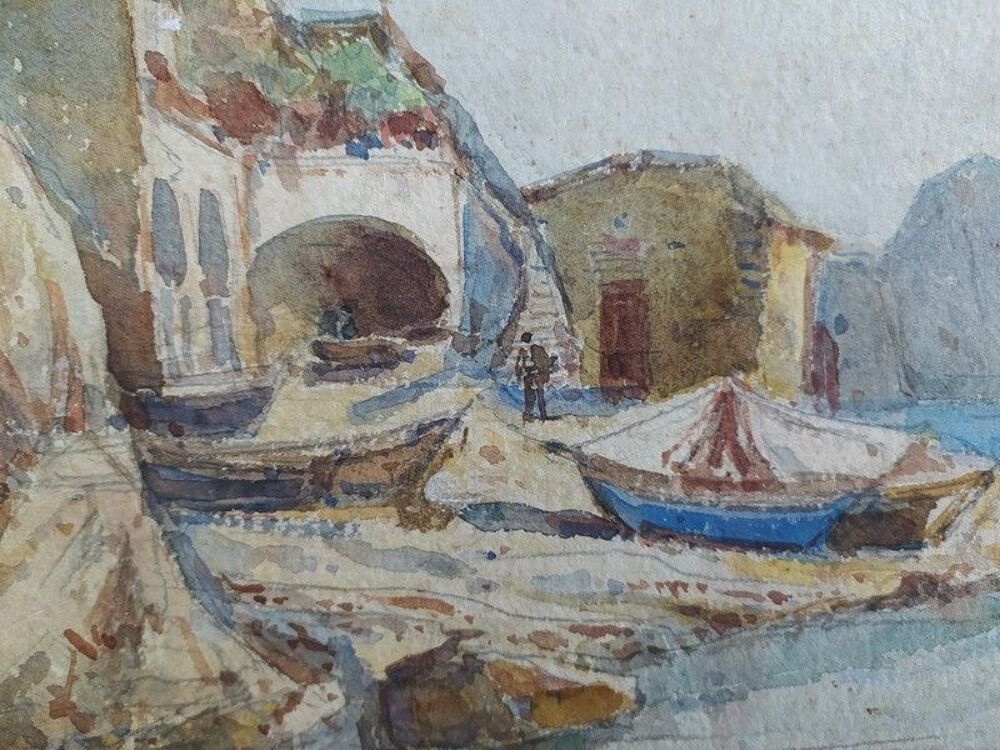 Tableau Aquarelle Marine Faraglioni Capri Naples Italie 