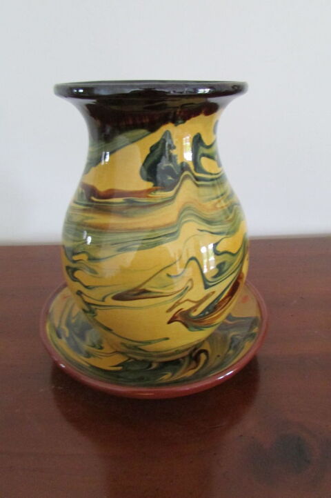 Vase et coupelle assortis en  terre cuite jasp�e 35 Montfa (81)