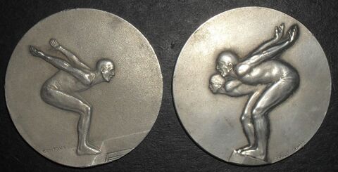 Lot de 2 m�dailles en Argent sur la Natation. 30 Montreuil (93)