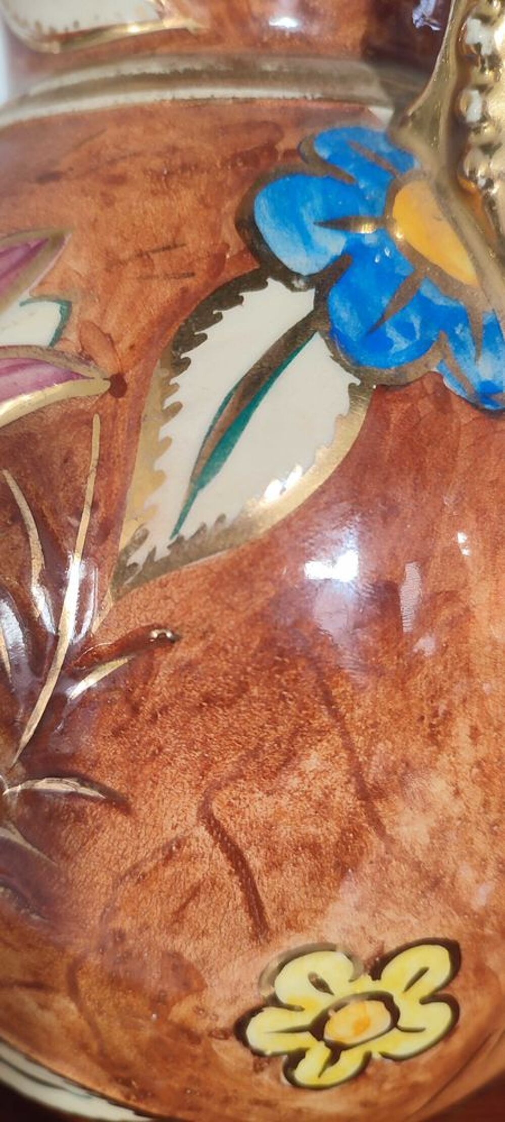 Pichet vase vintage en c&eacute;ramique d&eacute;cor main 