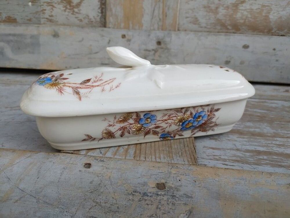 Ancienne Boite Porte Brosse &agrave; Dent Porcelaine Th&egrave;me Floral 
