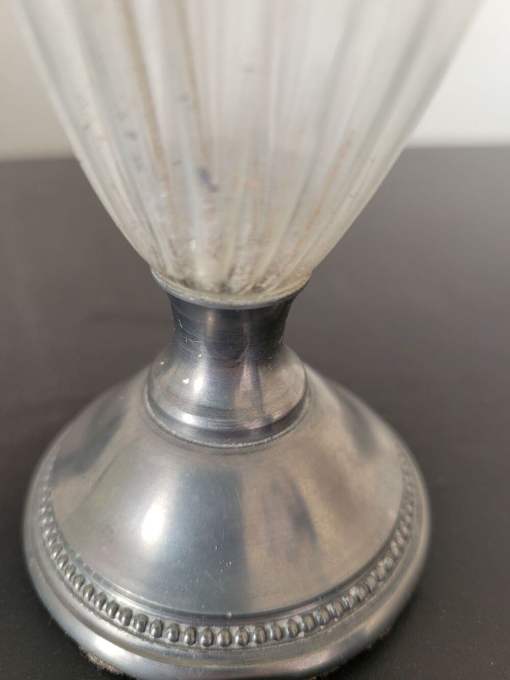 Vase soliflore verre et &eacute;tain hauteur 34,5 cms Décoration