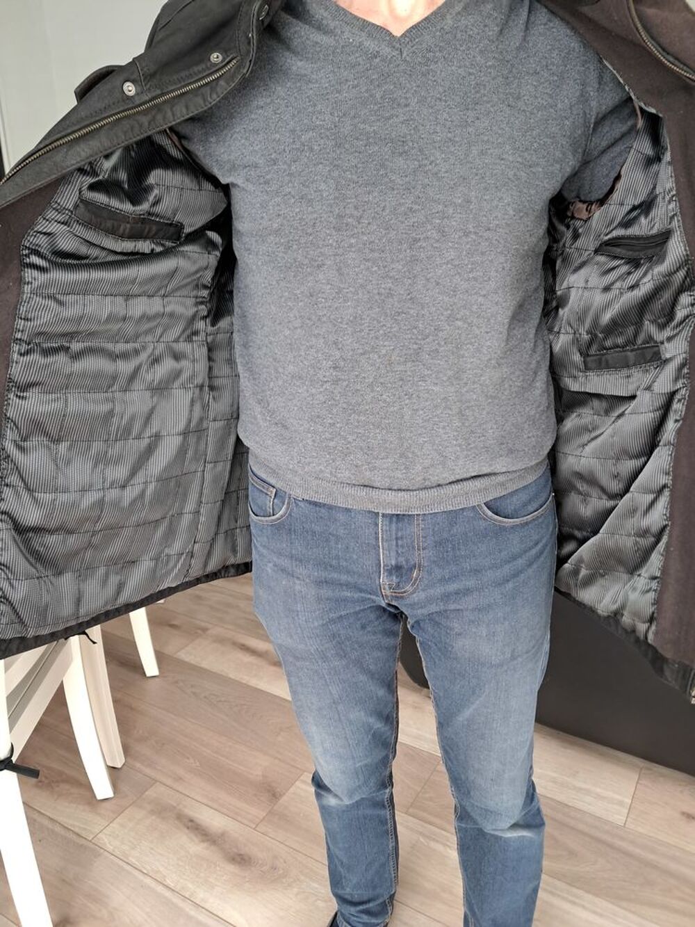 Veste homme noire &agrave; poches en cuir V�tements