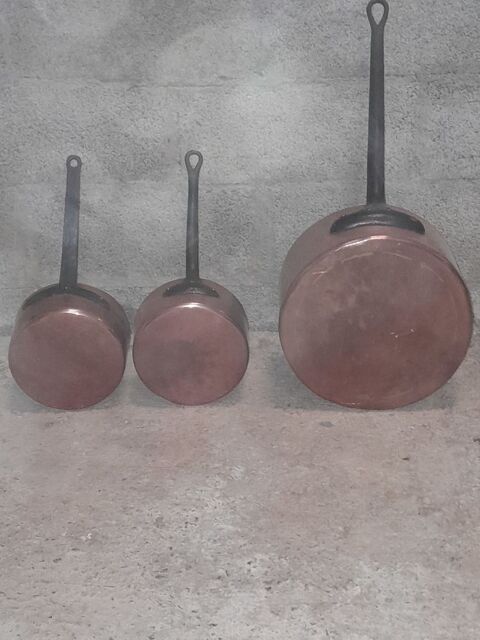 Av lots de 3 belles casseroles en cuivre propre 30 Saint-Jean-des-Champs (50)