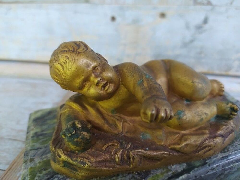 Sculpture Enfant Ch&eacute;rubin Sujet Bronze sur Socle Marbre 
