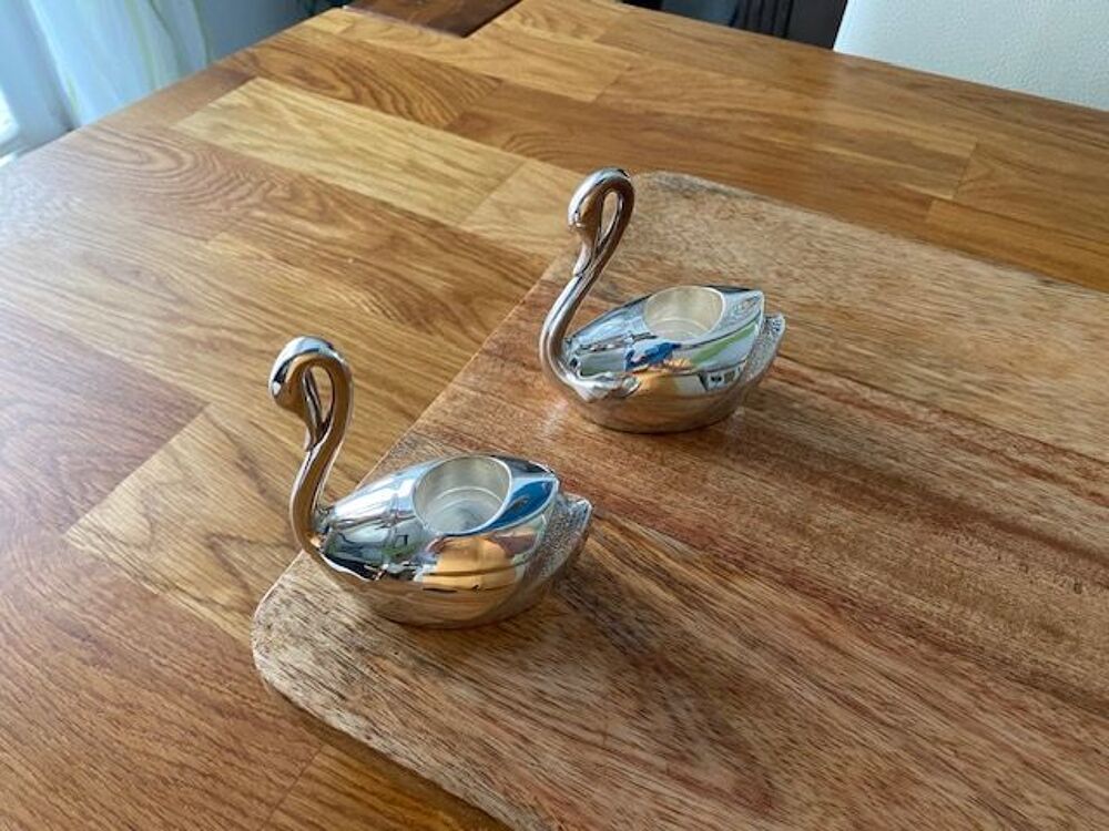 2 Bougeoirs cygne en plaqu&eacute; argent D�coration
