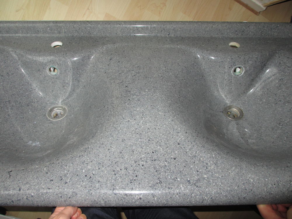 PLAN DOUBLE VASQUE MARBRE DE SYNTHESE GRIS ARDOISE Meubles
