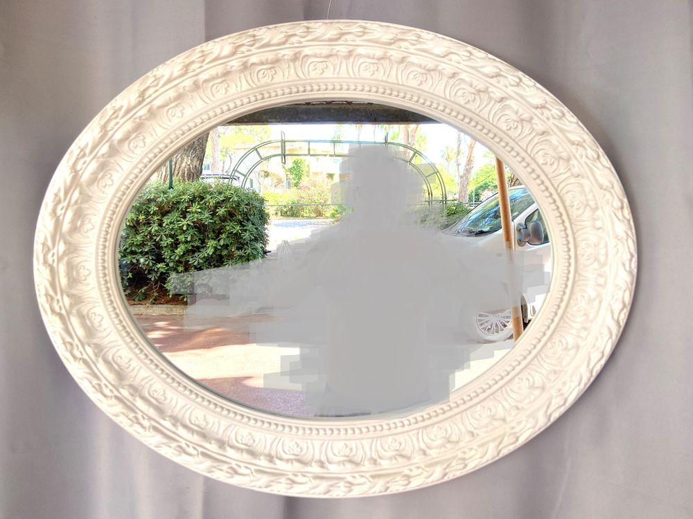 Grand Miroir en Bois Stuqu&eacute; Blanc Nacr&eacute; Shabby Chic Baroque Décoration