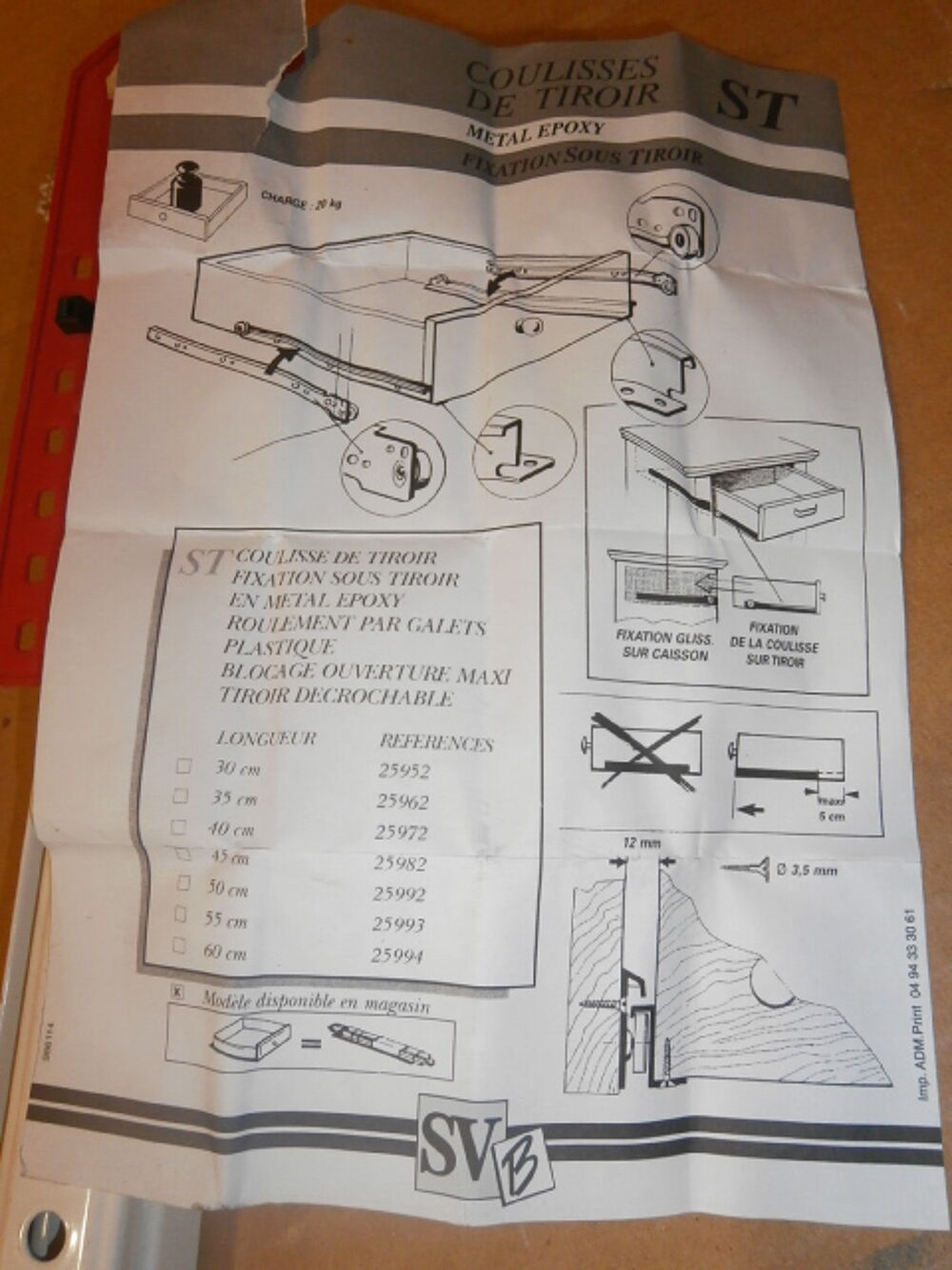 Coulisses &agrave; galets pour sous tiroir de 50cm Bricolage