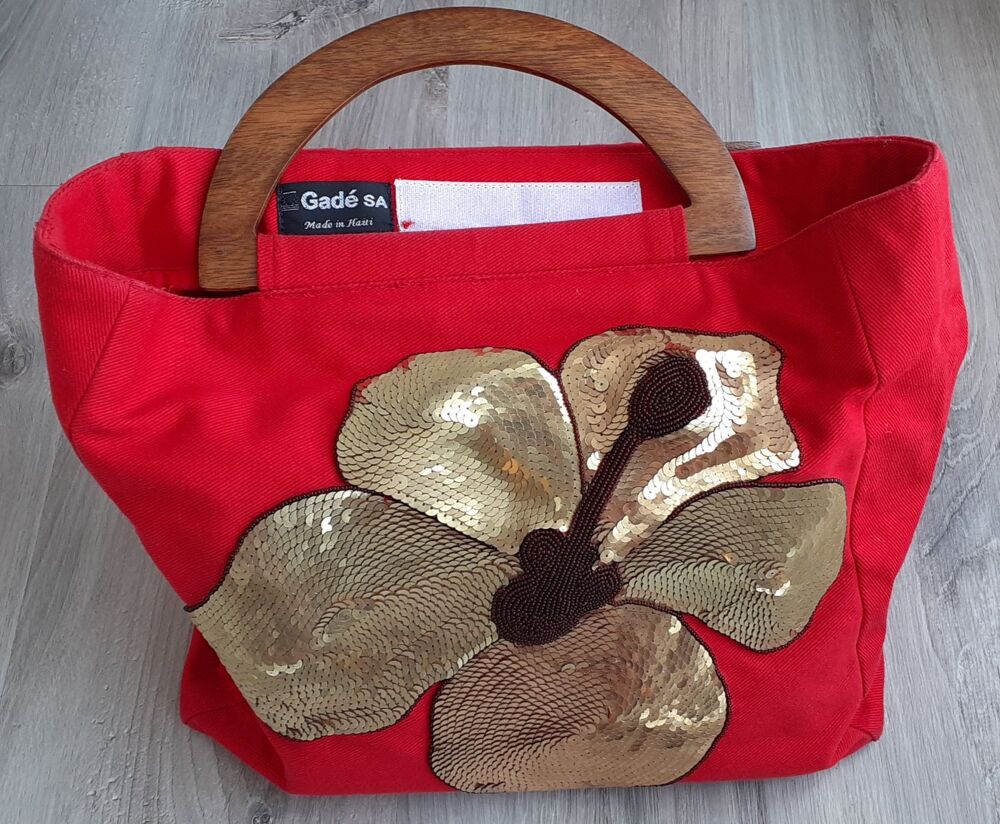 Sac "Gad&eacute; SA" (tissu, perl&eacute;, bois) Maroquinerie