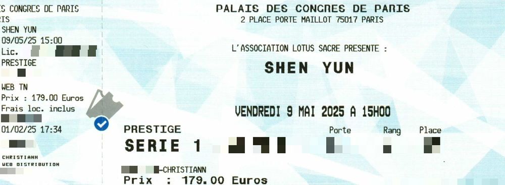 Shen Yun 9 mai Paris Billetterie