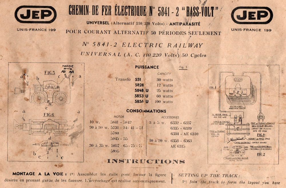 Chemin de fer &eacute;lectrique JEP 5841-2 bass-vol des ann&eacute;es 50 