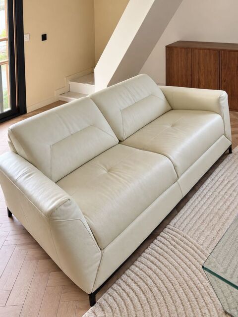 CANAPE GUSTAVE 3 PLACES EN CUIR PLEINE FLEUR BLANC €  EXCELLENT ETAT Carrières-sur-Seine (78)