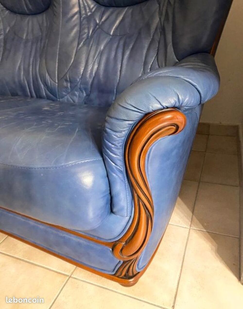 Ensemble canap&eacute;s cuir bleu 3 + 2 places Meubles