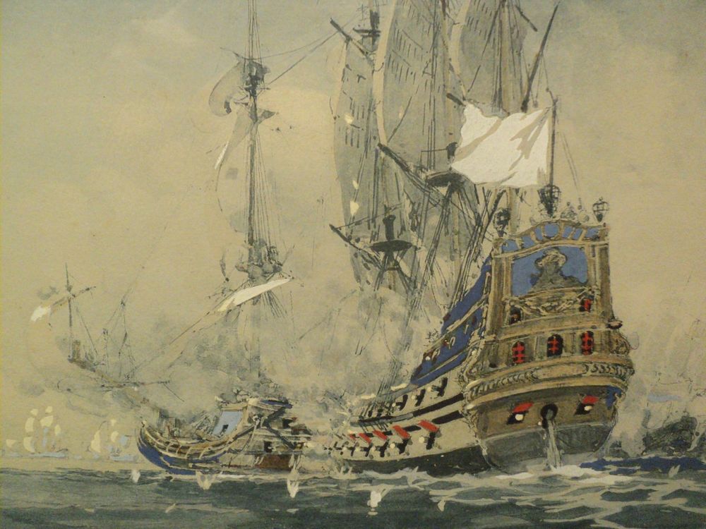 Tableau Marine Albert S&eacute;bille Lithographie Ancienne Gouache. Dcoration