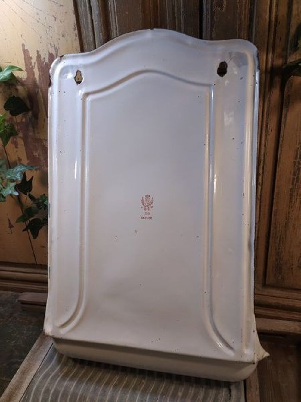 Ancien Porte-ustensiles Louche T&ocirc;le &Eacute;maill&eacute;e Décoration