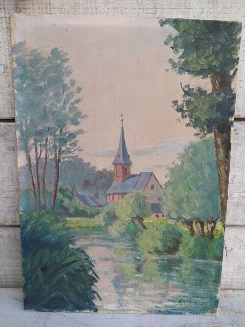  Tableau �glise Saint-M�dard Bords de L'Oise par A. Gran�on 45 Loches (37)