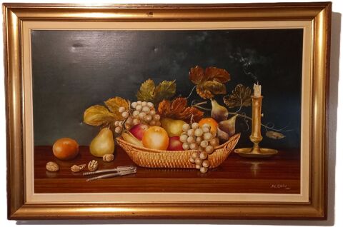 ?? Superbe Peinture Huile sur Toile - Nature Morte (1981) Cranves-Sales (74)