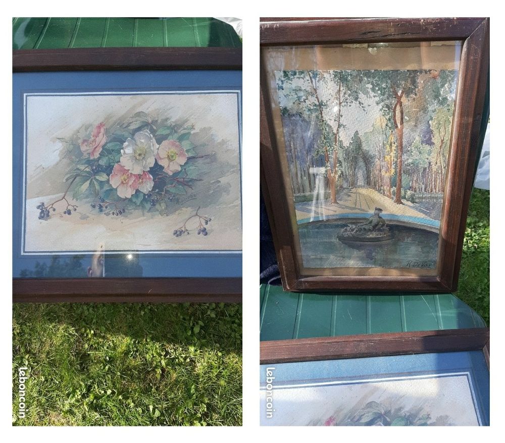 2 tableaux aquarelle R Devos xx siecle 